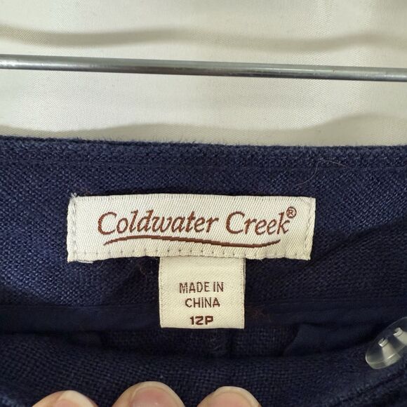 Coldwater Creek 100% Linen Pants Women's 12P Navy Blue Flat Front pockets - Picture 6 of 11